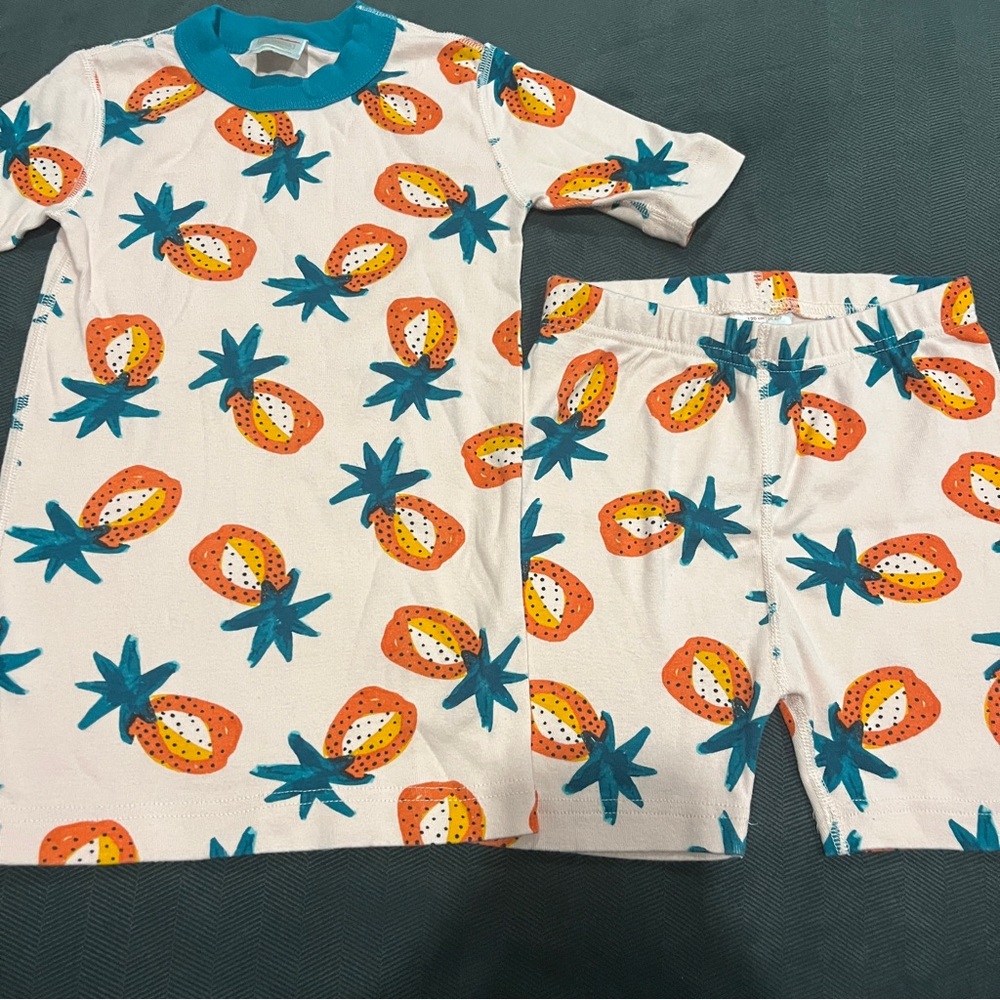 Kids White Pineapple Print Pajama Set - Teal Trim